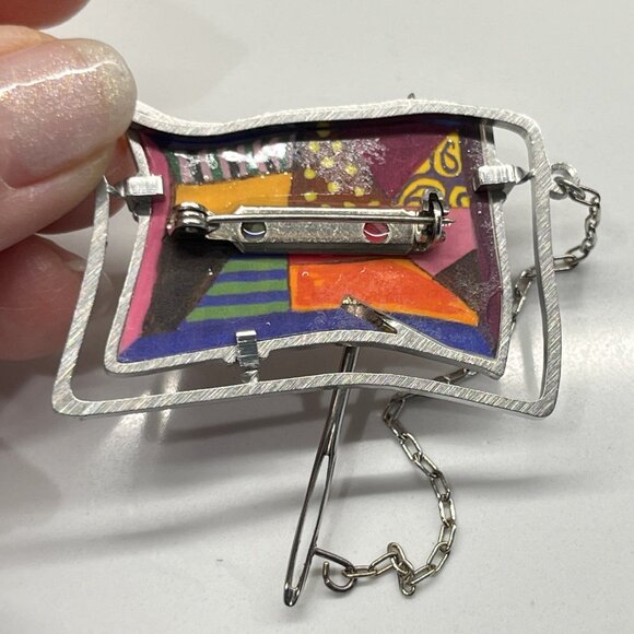 NIB SEEKA QUILT PIN - HAND PAINTED METALLIC FIBROUS STAINLESS STEEL RESIN ARTSY - Picture 4 of 9